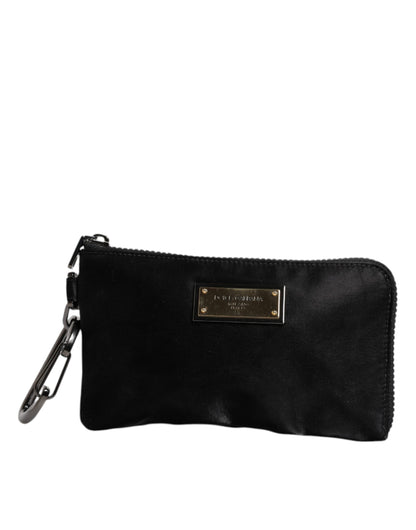 Dolce &amp; Gabbana – Schwarze Clutch aus Nylon mit Schlüsselanhänger und Logo-Plakette