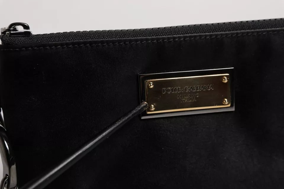 Dolce &amp; Gabbana – Schwarze Clutch aus Nylon mit Schlüsselanhänger und Logo-Plakette