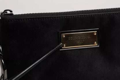 Dolce &amp; Gabbana – Schwarze Clutch aus Nylon mit Schlüsselanhänger und Logo-Plakette