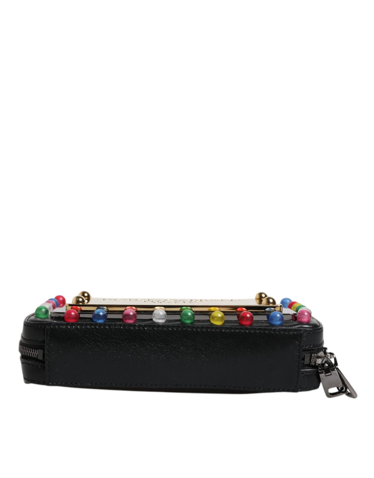 Dolce &amp; Gabbana Clutch aus schwarzem Leder mit LED-Logo und Handgelenksriemen