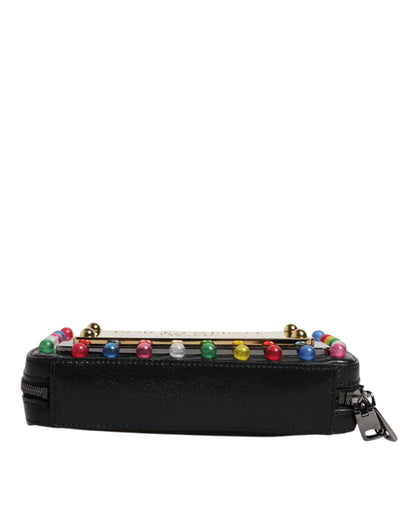 Dolce &amp; Gabbana Clutch aus schwarzem Leder mit LED-Logo und Handgelenksriemen