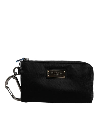 Dolce &amp; Gabbana – Schwarze Clutch aus Nylon mit Schlüsselanhänger und Logo-Plakette