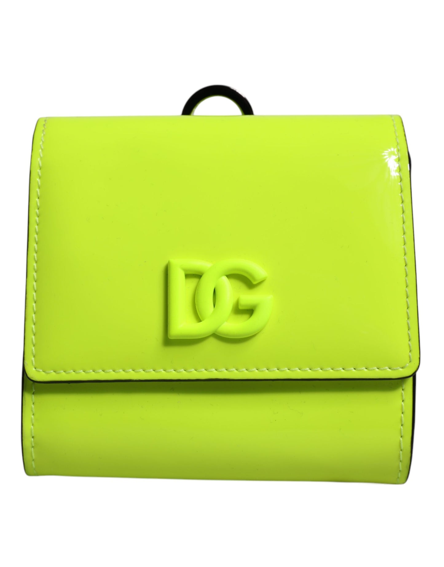 Dolce &amp; Gabbana Gelbgrüne zweifach faltbare Kartenetui mit DG-Logo und Umhängeband
