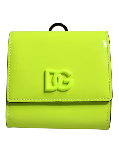 Dolce &amp; Gabbana Gelbgrüne zweifach faltbare Kartenetui mit DG-Logo und Umhängeband