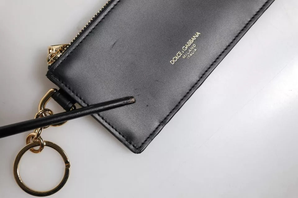 Dolce &amp; Gabbana – Kartenetui aus schwarzem Kalbsleder mit DG-Logo