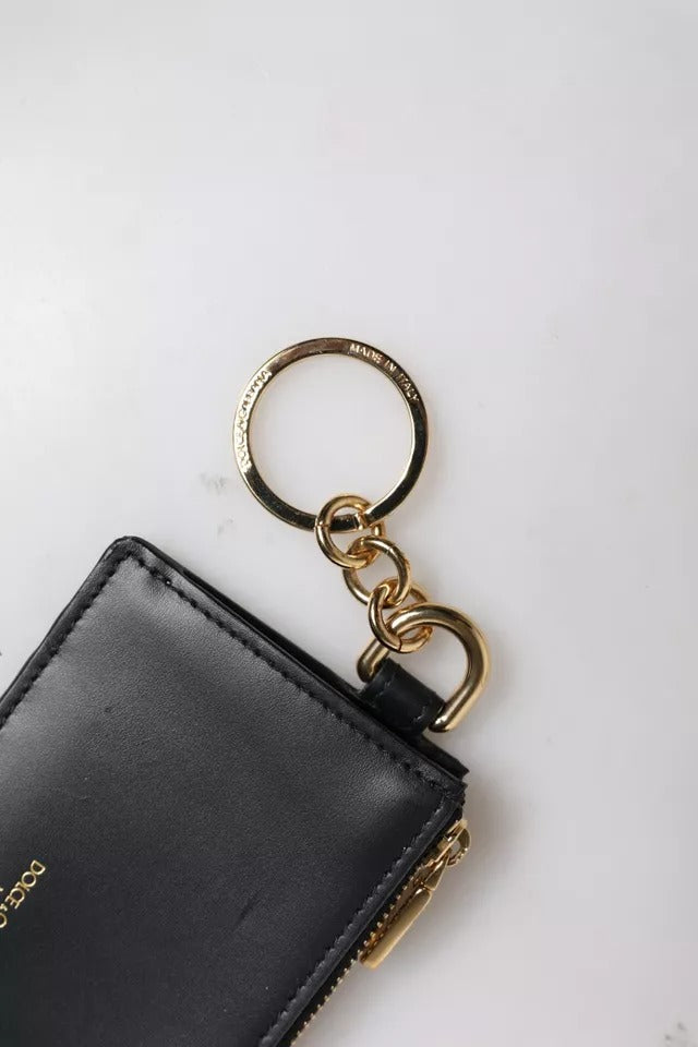Dolce &amp; Gabbana – Kartenetui aus schwarzem Kalbsleder mit DG-Logo