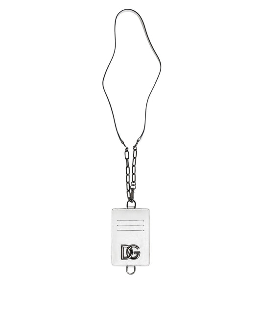 Dolce &amp; Gabbana – Kartenetui mit Logo und Lanyard aus weißem Kalbsleder