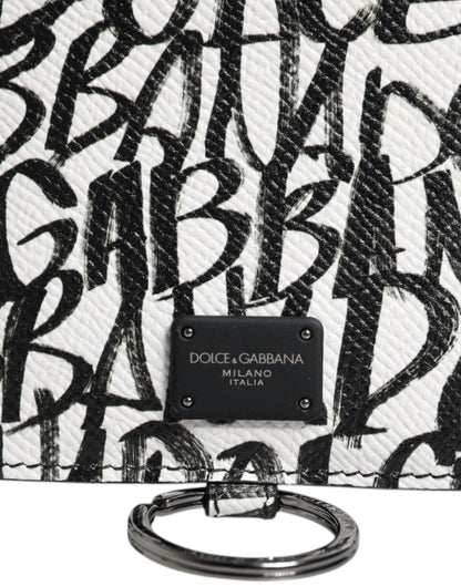 Dolce &amp; Gabbana – Kartenetui aus weißem Leder mit Lanyard und Logo-Print