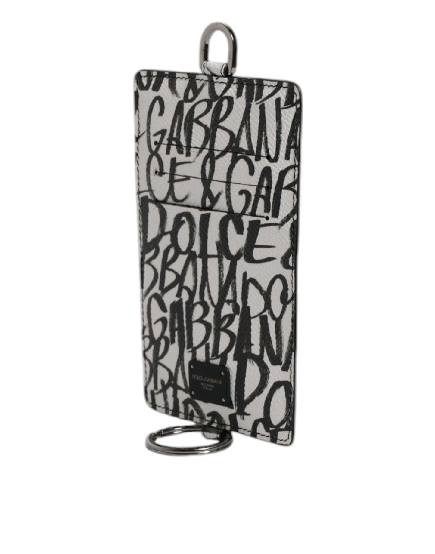Dolce &amp; Gabbana – Kartenetui aus weißem Leder mit Lanyard und Logo-Print