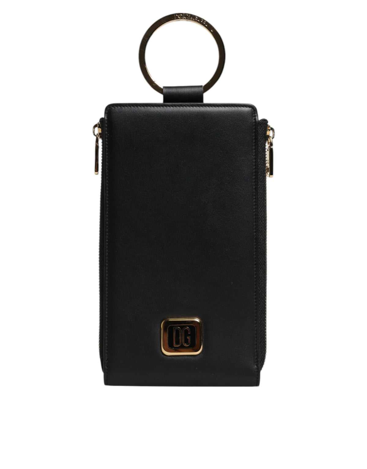 Dolce &amp; Gabbana – Karten- und Münzgeldbörse mit Logo-Schild aus schwarzem Leder