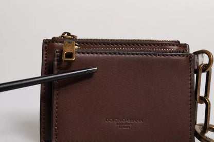 Dolce &amp; Gabbana – Schlüsselanhänger aus braunem Leder mit Reißverschluss und Logo