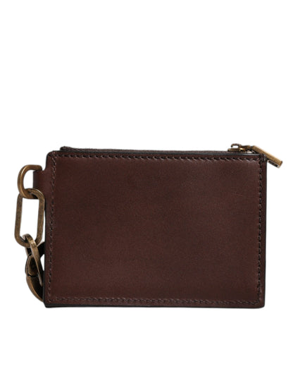 Dolce &amp; Gabbana – Schlüsselanhänger aus braunem Leder mit Reißverschluss und Logo