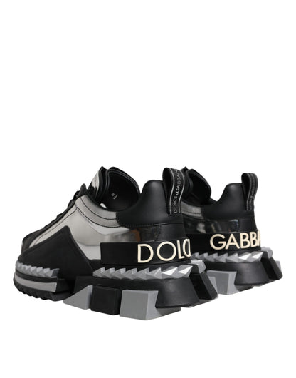 Dolce &amp; Gabbana – Super King – Sneaker aus schwarzem und silbernem Leder
