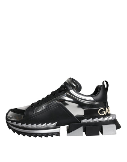 Dolce &amp; Gabbana – Super King – Sneaker aus schwarzem und silbernem Leder