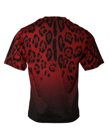 Dolce &amp; Gabbana – Rotes T-Shirt aus Baumwolle mit Leopardenmuster und kurzen Ärmeln