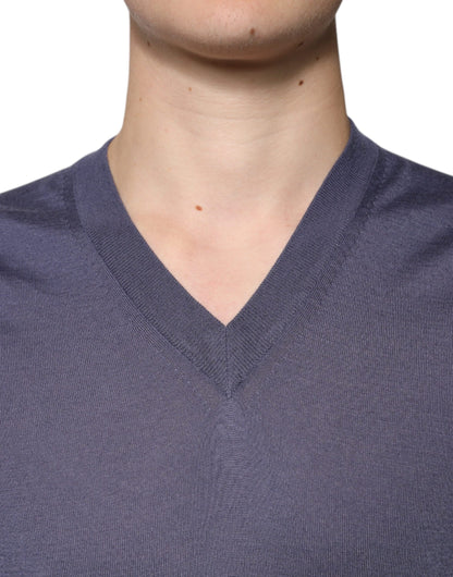 Dolce &amp; Gabbana Grauer Kaschmirpullover mit V-Ausschnitt für Herren