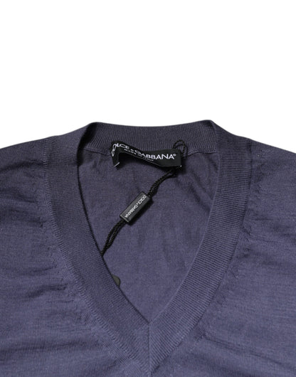Dolce &amp; Gabbana Grauer Kaschmirpullover mit V-Ausschnitt für Herren