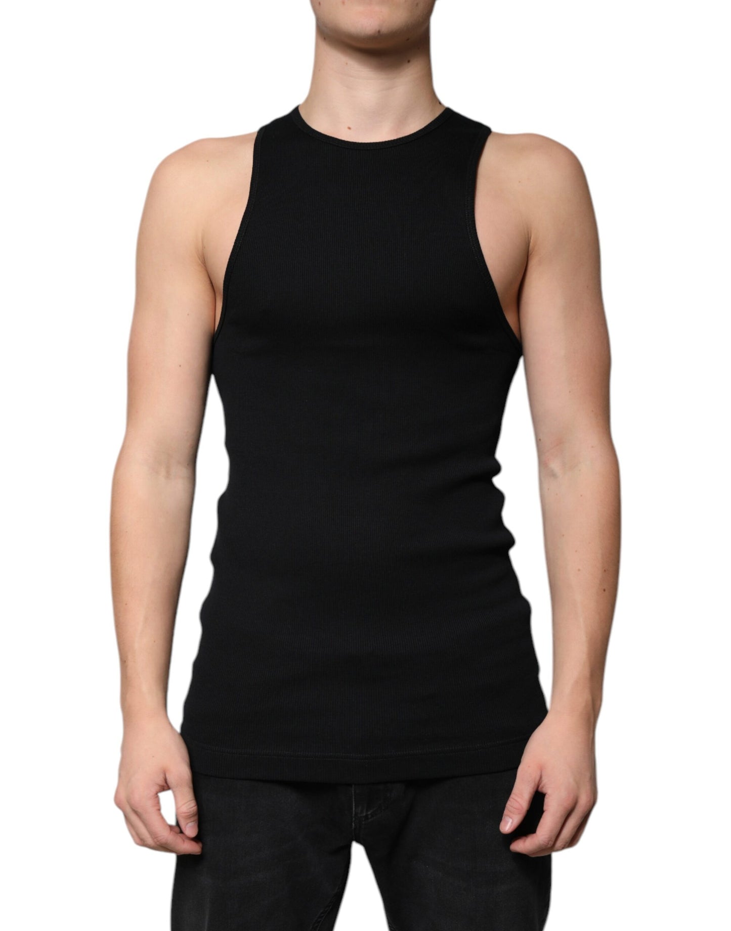 Dolce &amp; Gabbana – Schwarzes, ärmelloses Tank-T-Shirt aus Baumwolle mit Rundhalsausschnitt