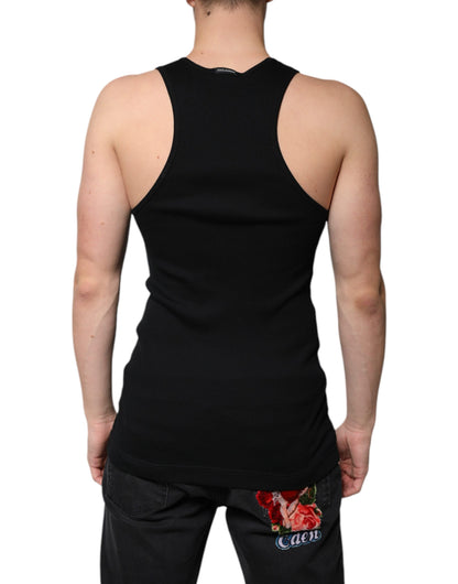 Dolce &amp; Gabbana – Schwarzes, ärmelloses Tank-T-Shirt aus Baumwolle mit Rundhalsausschnitt