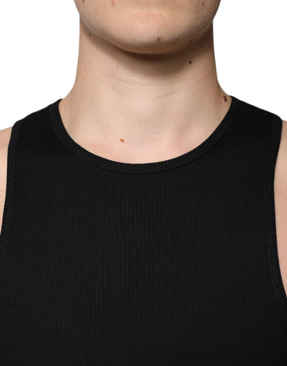 Dolce &amp; Gabbana – Schwarzes, ärmelloses Tank-T-Shirt aus Baumwolle mit Rundhalsausschnitt