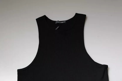 Dolce &amp; Gabbana – Schwarzes, ärmelloses Tank-T-Shirt aus Baumwolle mit Rundhalsausschnitt
