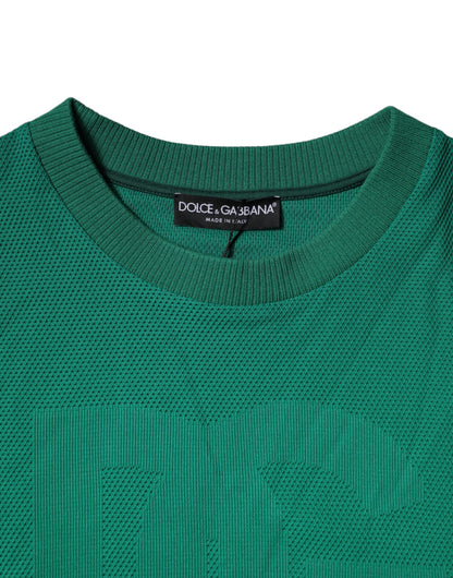 Dolce &amp; Gabbana – Grüner Pullover mit Rundhalsausschnitt und Logo aus Nylon