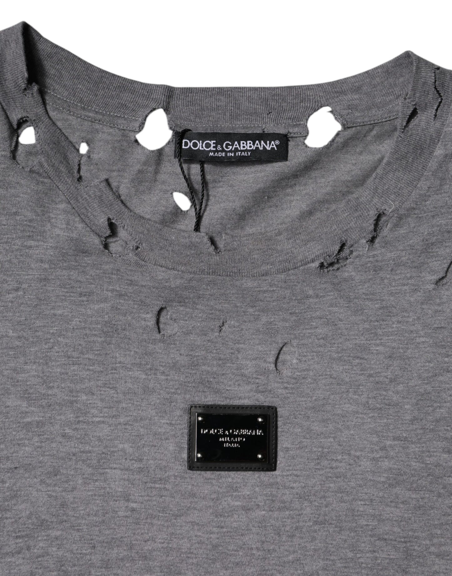 Dolce &amp; Gabbana – Graues T-Shirt mit Rundhalsausschnitt und kurzen Ärmeln und Logo