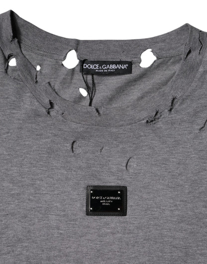 Dolce &amp; Gabbana – Graues T-Shirt mit Rundhalsausschnitt und kurzen Ärmeln und Logo