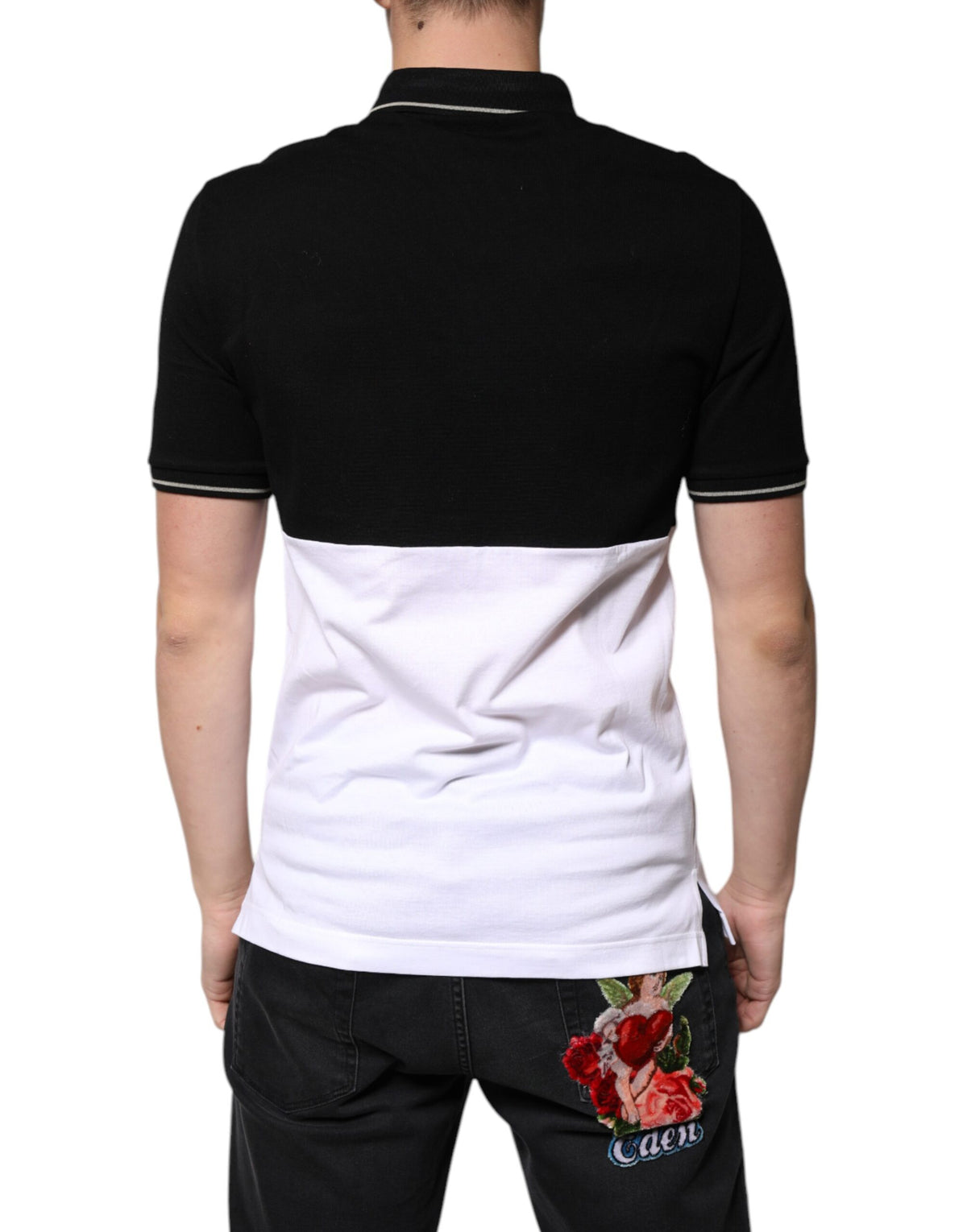Dolce &amp; Gabbana – Poloshirt aus Baumwolle mit kurzen Ärmeln in Schwarz und Weiß