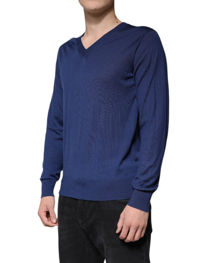 Dolce &amp; Gabbana – Pullover aus Kaschmir mit V-Ausschnitt in Marineblau