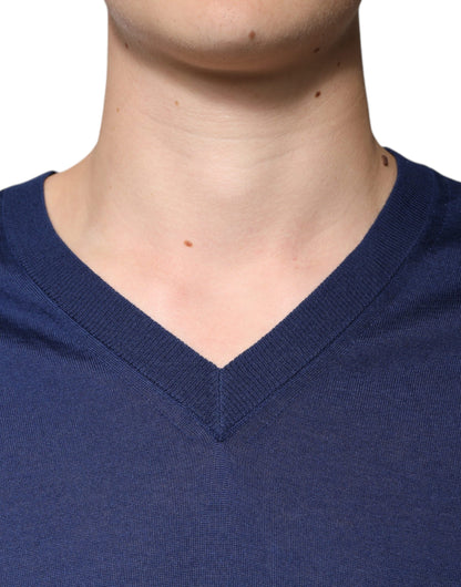 Dolce &amp; Gabbana – Pullover aus Kaschmir mit V-Ausschnitt in Marineblau