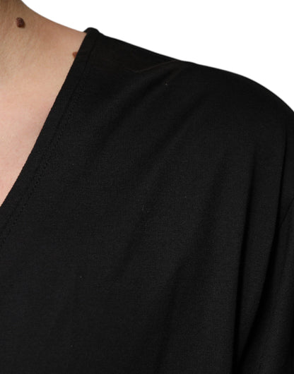 Dolce &amp; Gabbana – Schwarzes T-Shirt aus Baumwolle mit V-Ausschnitt und kurzen Ärmeln