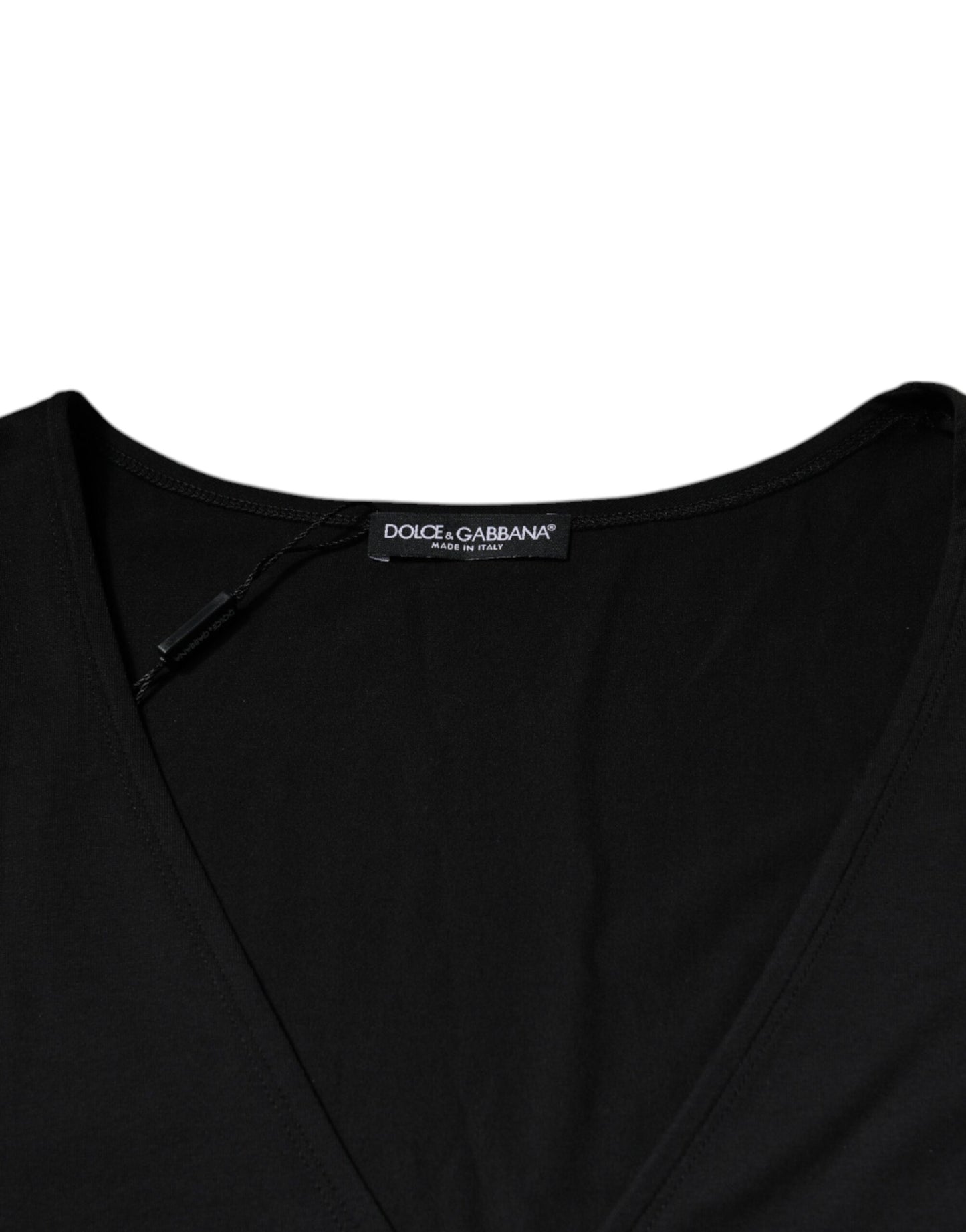 Dolce &amp; Gabbana – Schwarzes T-Shirt aus Baumwolle mit V-Ausschnitt und kurzen Ärmeln