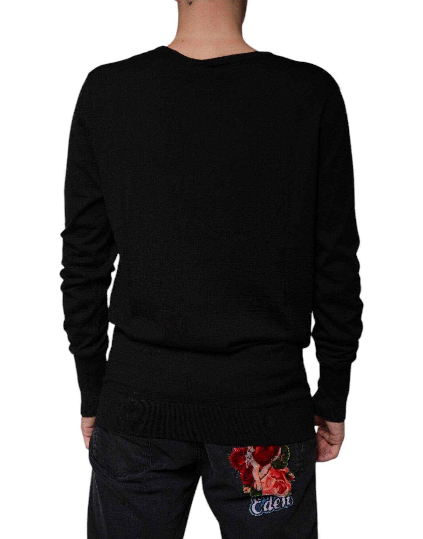 Dolce &amp; Gabbana Schwarzer Pullover aus Wolle mit Rundhalsausschnitt