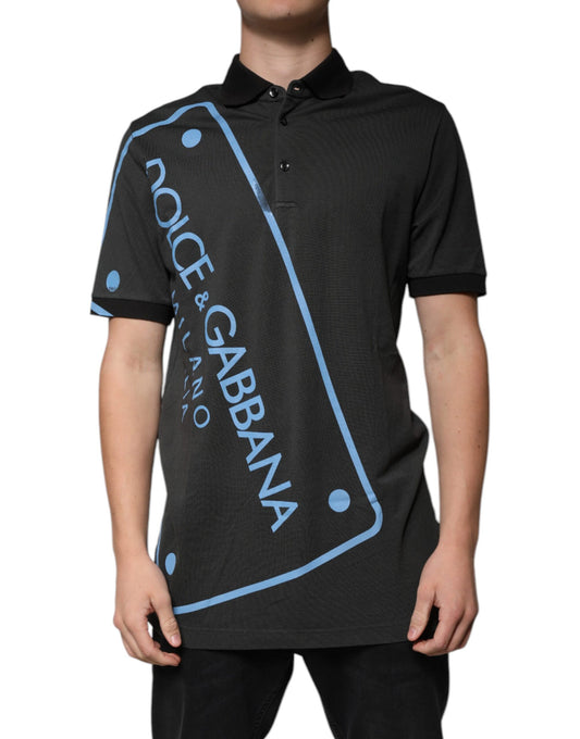 Dolce &amp; Gabbana – Schwarzes Poloshirt aus Baumwolle mit Kragen und Logo-Print