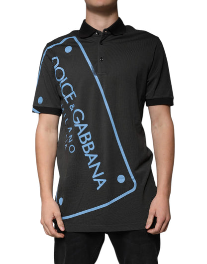 Dolce &amp; Gabbana – Schwarzes Poloshirt aus Baumwolle mit Kragen und Logo-Print