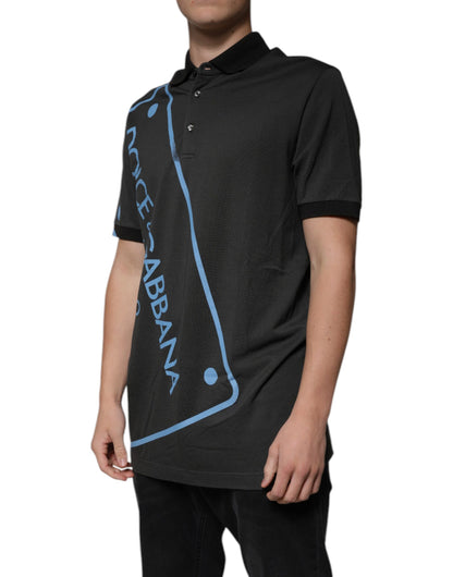 Dolce &amp; Gabbana – Schwarzes Poloshirt aus Baumwolle mit Kragen und Logo-Print