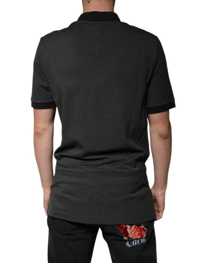 Dolce &amp; Gabbana – Schwarzes Poloshirt aus Baumwolle mit Kragen und Logo-Print
