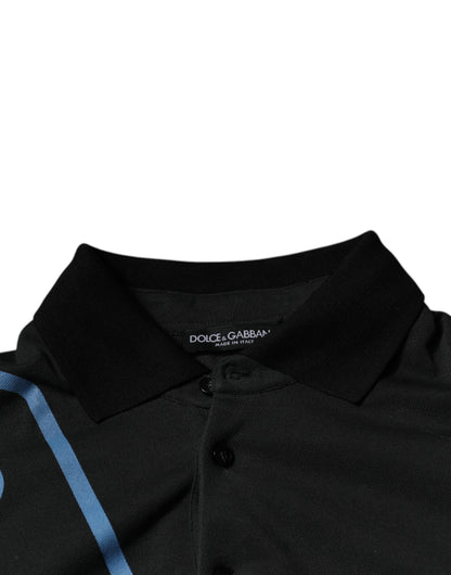 Dolce &amp; Gabbana – Schwarzes Poloshirt aus Baumwolle mit Kragen und Logo-Print