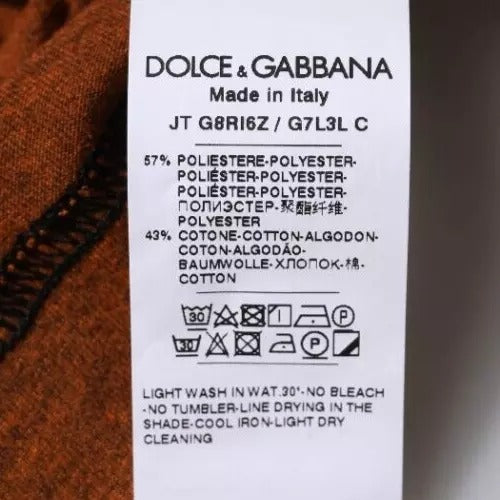 Dolce &amp; Gabbana Braunes T-Shirt aus Polyester mit Rundhalsausschnitt und DG-Logo