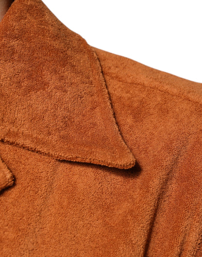 Dolce &amp; Gabbana – Hemd aus Baumwollsamt mit Button-Down-Kragen in Haselnussbraun