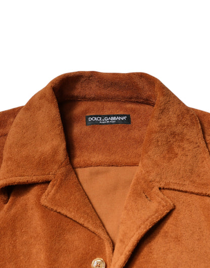 Dolce &amp; Gabbana – Hemd aus Baumwollsamt mit Button-Down-Kragen in Haselnussbraun