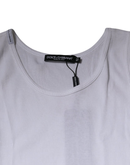 Dolce &amp; Gabbana – Ärmelloses Tank-T-Shirt aus weißer Baumwolle mit Rundhalsausschnitt