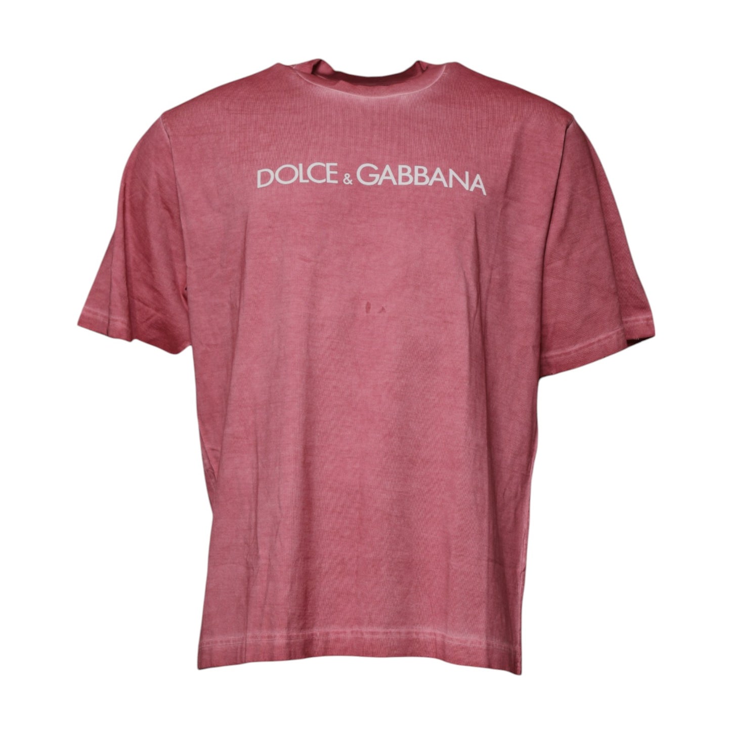 Dolce &amp; Gabbana – Rosafarbenes Baumwoll-T-Shirt mit Rundhalsausschnitt und Logo-Print