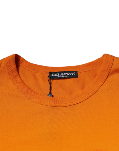 Dolce &amp; Gabbana – Orangefarbenes Baumwoll-T-Shirt mit Rundhalsausschnitt und Logo
