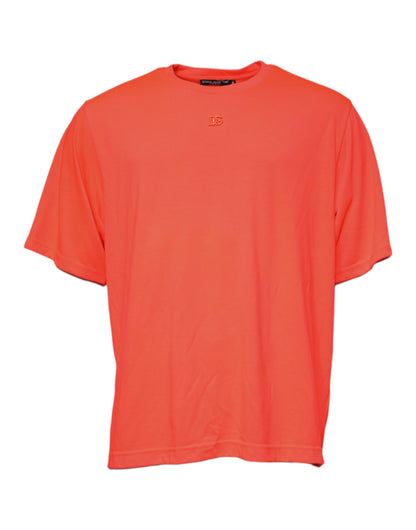 Dolce &amp; Gabbana – Orangefarbenes T-Shirt aus Polyester mit Rundhalsausschnitt und Logo