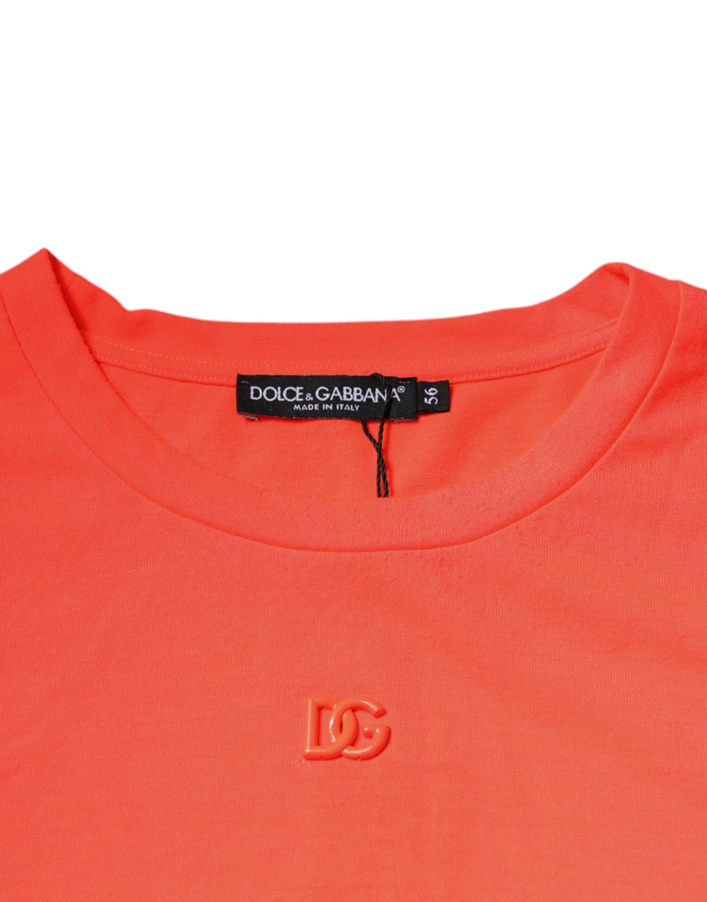 Dolce &amp; Gabbana – Orangefarbenes T-Shirt aus Polyester mit Rundhalsausschnitt und Logo