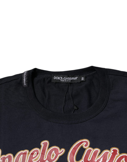 Dolce &amp; Gabbana – Blaues T-Shirt mit kurzen Ärmeln aus Baumwolle mit Engelsdruck