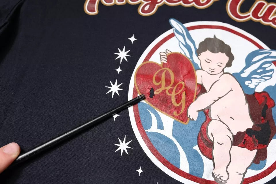 Dolce &amp; Gabbana – Blaues T-Shirt mit kurzen Ärmeln aus Baumwolle mit Engelsdruck