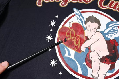 Dolce &amp; Gabbana – Blaues T-Shirt mit kurzen Ärmeln aus Baumwolle mit Engelsdruck